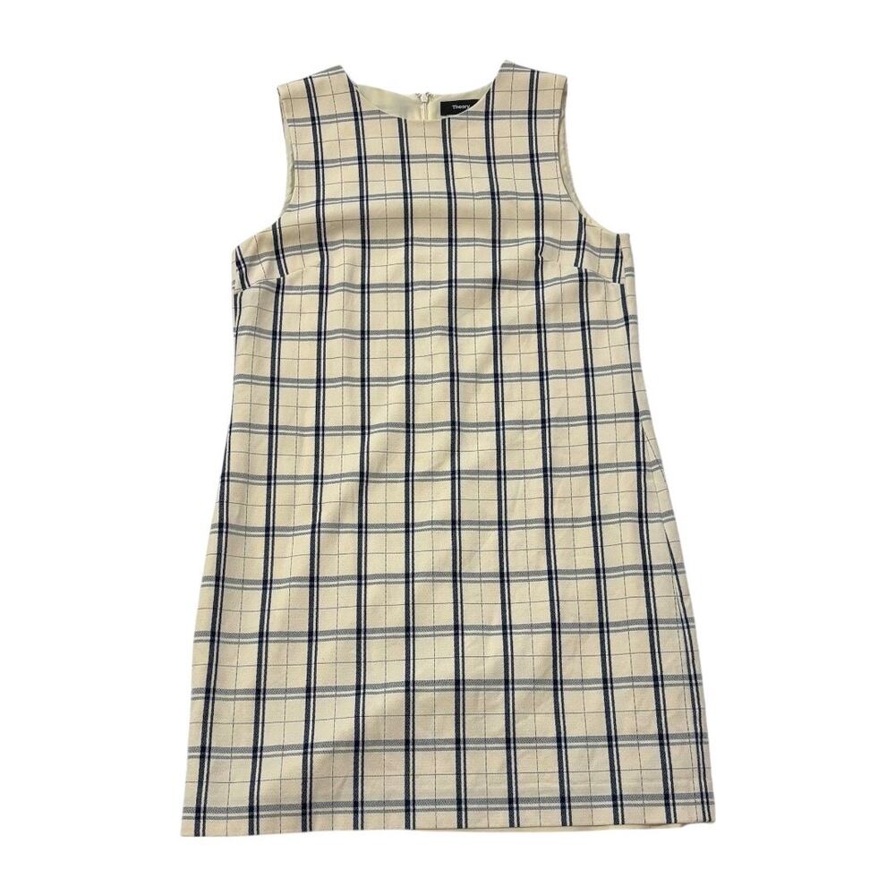 Theory Sleeveless Plaid Dress - Size 8 - Ivory - Shift, Above Knee, Work Classic - Picture 2 of 12